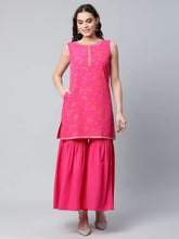 Women's Pink & Orange Printed Sharara Set With Dupatta-AHKUDUSH-COMBO-395